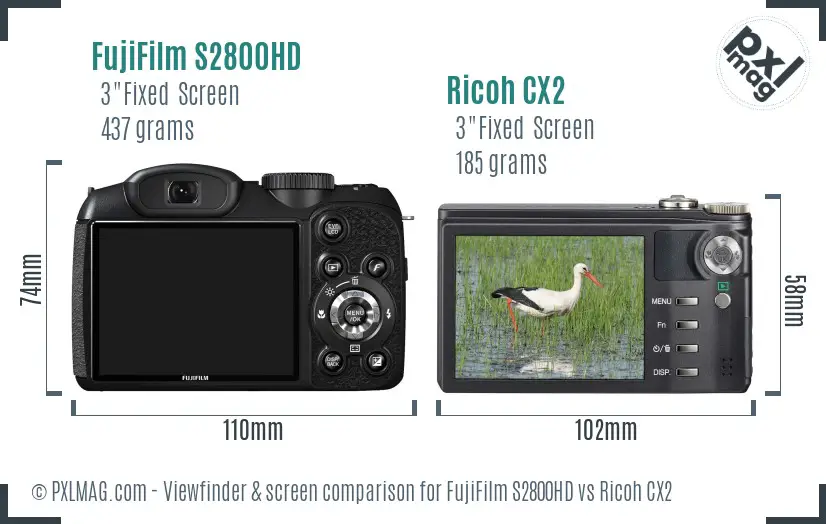 FujiFilm S2800HD vs Ricoh CX2 Screen and Viewfinder comparison