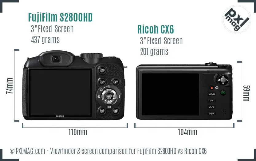FujiFilm S2800HD vs Ricoh CX6 Screen and Viewfinder comparison FujiFilm S2800HD vs Ricoh CX6 Screen and Viewfinder comparison