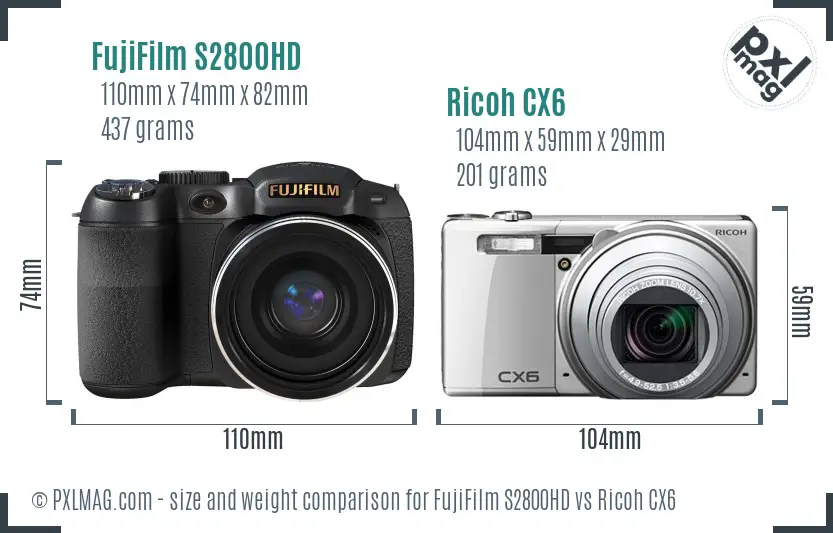 FujiFilm S2800HD vs Ricoh CX6 size comparison FujiFilm S2800HD vs Ricoh CX6 size comparison