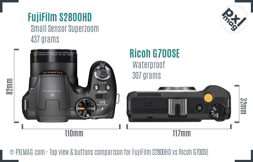 FujiFilm S2800HD vs Ricoh G700SE top view buttons comparison
