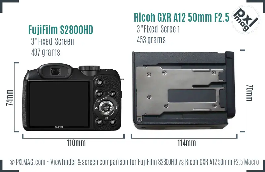 FujiFilm S2800HD vs Ricoh GXR A12 50mm F2.5 Macro Screen and Viewfinder comparison