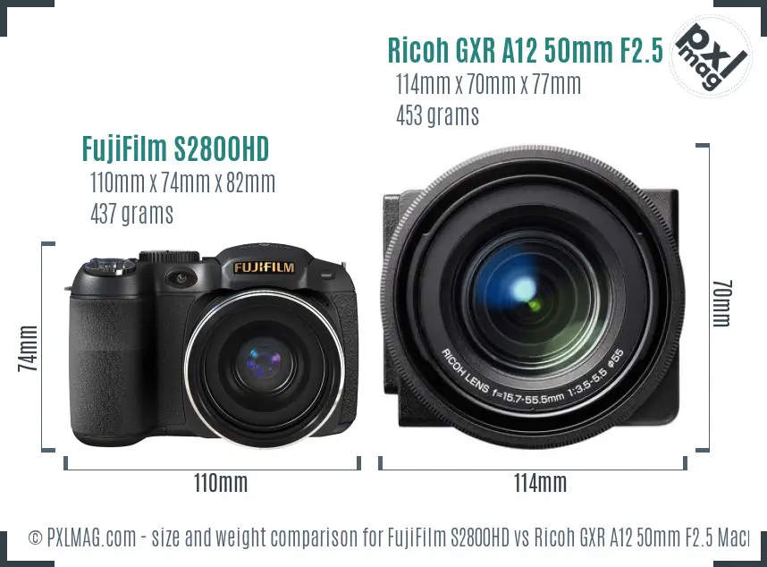 FujiFilm S2800HD vs Ricoh GXR A12 50mm F2.5 Macro size comparison FujiFilm S2800HD vs Ricoh GXR A12 50mm F2.5 Macro size comparison