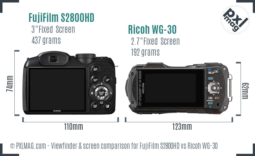 FujiFilm S2800HD vs Ricoh WG-30 Screen and Viewfinder comparison