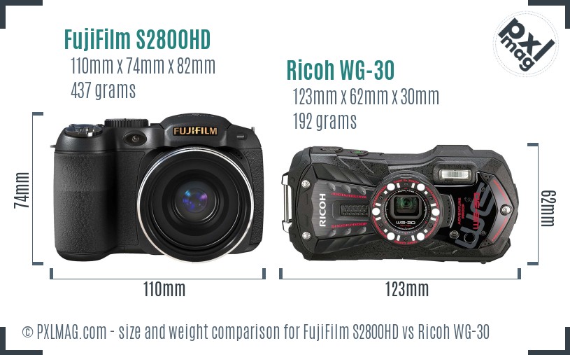 FujiFilm S2800HD vs Ricoh WG-30 size comparison FujiFilm S2800HD vs Ricoh WG-30 size comparison