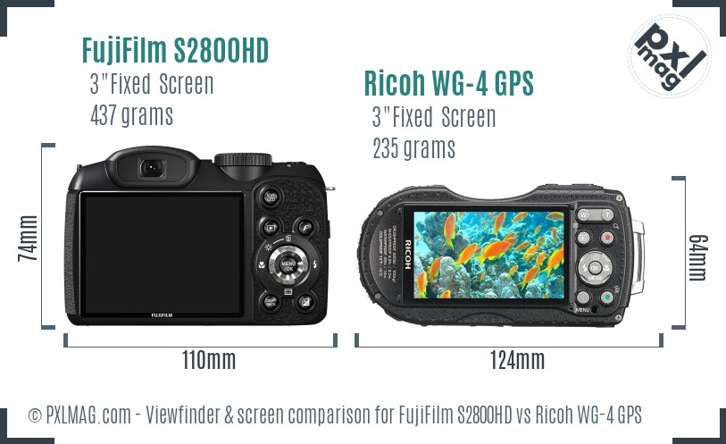 FujiFilm S2800HD vs Ricoh WG-4 GPS Screen and Viewfinder comparison