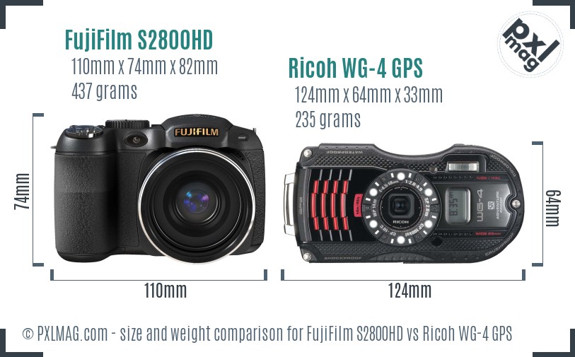 FujiFilm S2800HD vs Ricoh WG-4 GPS size comparison