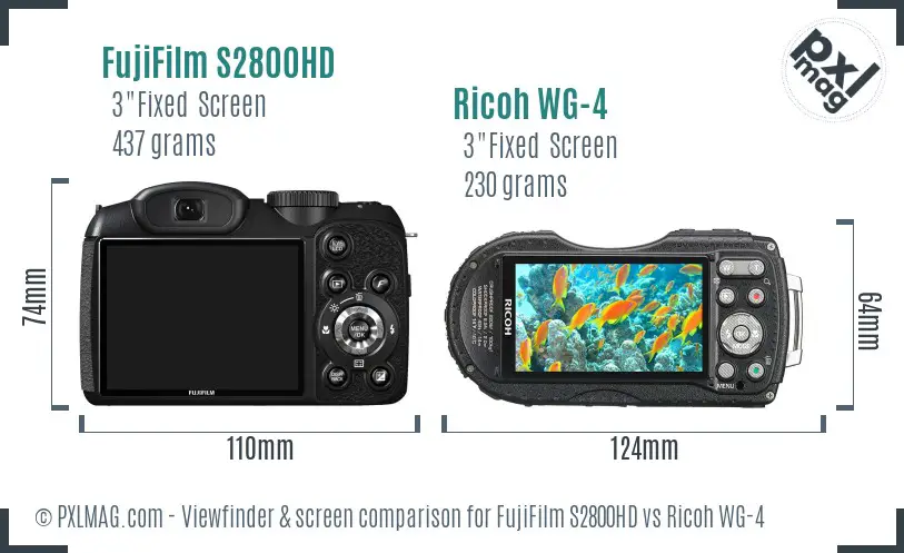 FujiFilm S2800HD vs Ricoh WG-4 Screen and Viewfinder comparison