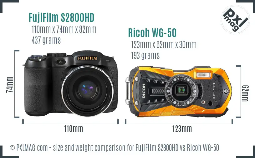 FujiFilm S2800HD vs Ricoh WG-50 size comparison FujiFilm S2800HD vs Ricoh WG-50 size comparison