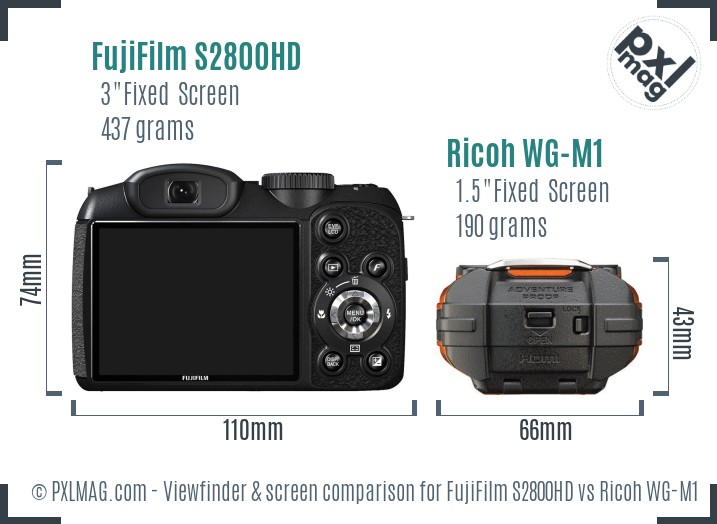 FujiFilm S2800HD vs Ricoh WG-M1 Screen and Viewfinder comparison