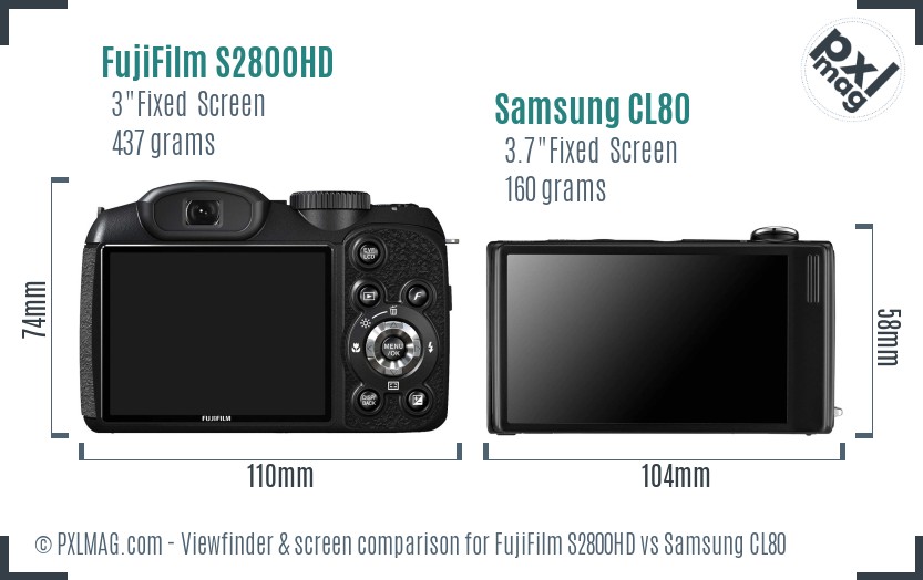 FujiFilm S2800HD vs Samsung CL80 Screen and Viewfinder comparison
