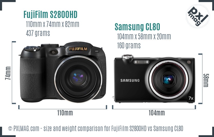 FujiFilm S2800HD vs Samsung CL80 size comparison