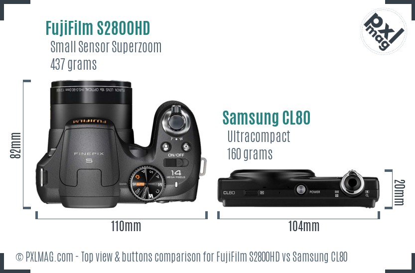 FujiFilm S2800HD vs Samsung CL80 top view buttons comparison