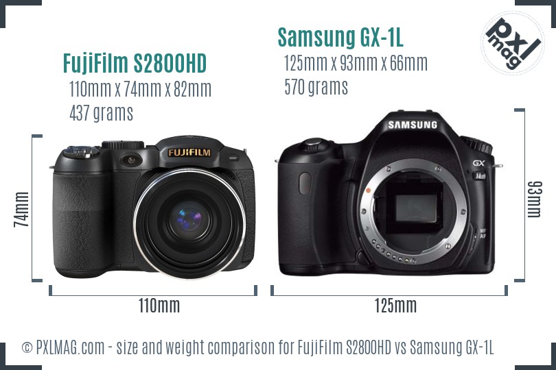 FujiFilm S2800HD vs Samsung GX-1L size comparison