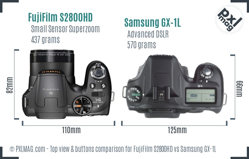 FujiFilm S2800HD vs Samsung GX-1L top view buttons comparison