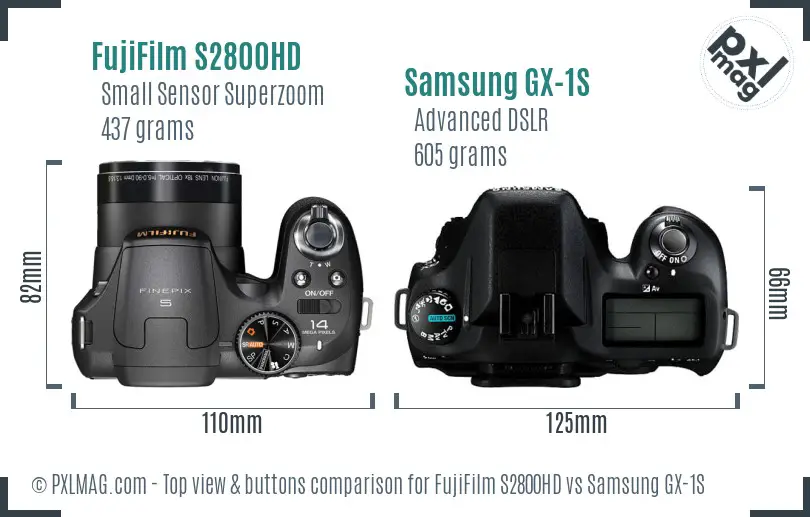 FujiFilm S2800HD vs Samsung GX-1S top view buttons comparison