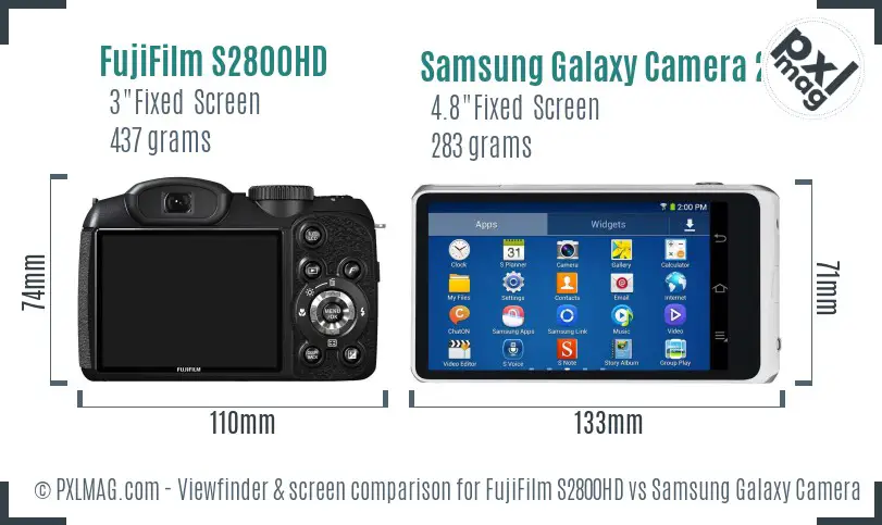 FujiFilm S2800HD vs Samsung Galaxy Camera 2 Screen and Viewfinder comparison