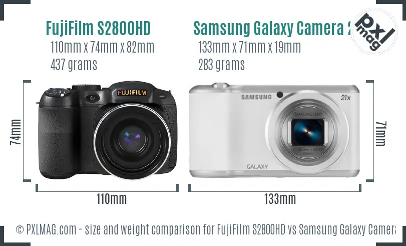 FujiFilm S2800HD vs Samsung Galaxy Camera 2 size comparison
