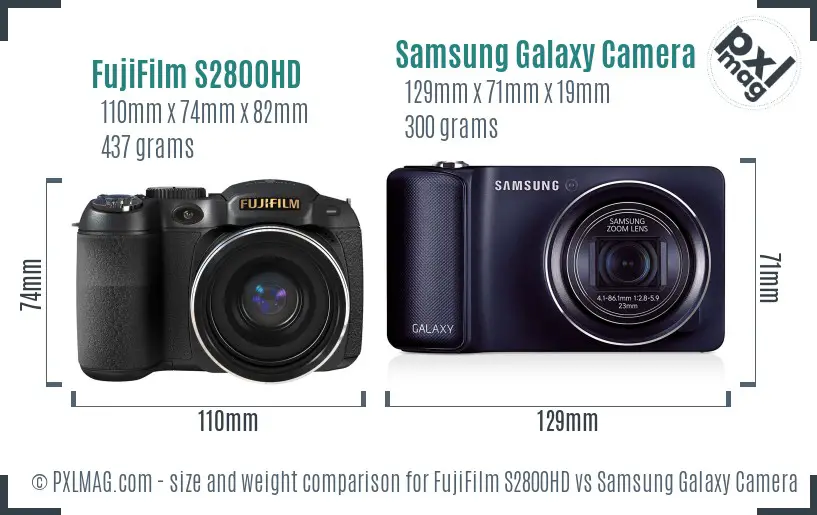 FujiFilm S2800HD vs Samsung Galaxy Camera size comparison