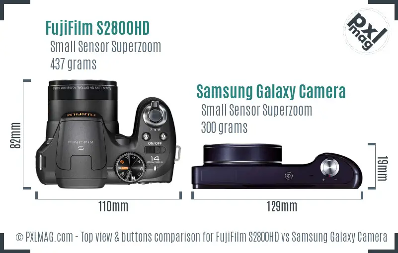 FujiFilm S2800HD vs Samsung Galaxy Camera top view buttons comparison