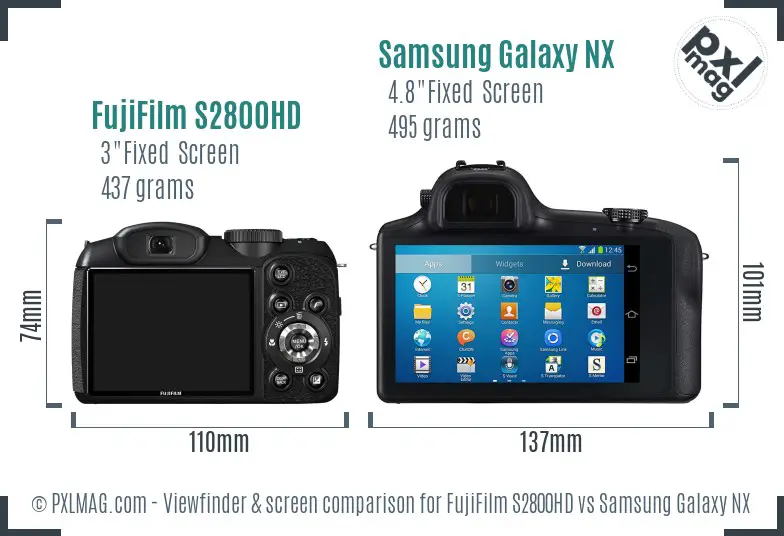 FujiFilm S2800HD vs Samsung Galaxy NX Screen and Viewfinder comparison