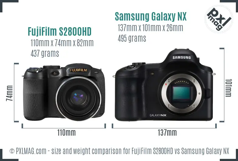 FujiFilm S2800HD vs Samsung Galaxy NX size comparison