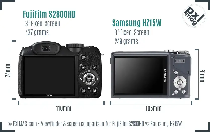 FujiFilm S2800HD vs Samsung HZ15W Screen and Viewfinder comparison