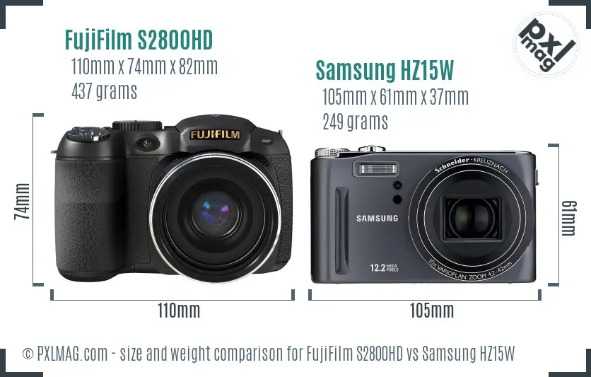 FujiFilm S2800HD vs Samsung HZ15W size comparison