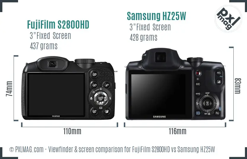 FujiFilm S2800HD vs Samsung HZ25W Screen and Viewfinder comparison FujiFilm S2800HD vs Samsung HZ25W Screen and Viewfinder comparison
