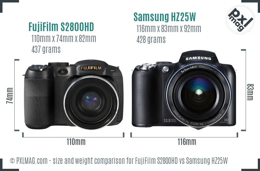 FujiFilm S2800HD vs Samsung HZ25W size comparison FujiFilm S2800HD vs Samsung HZ25W size comparison