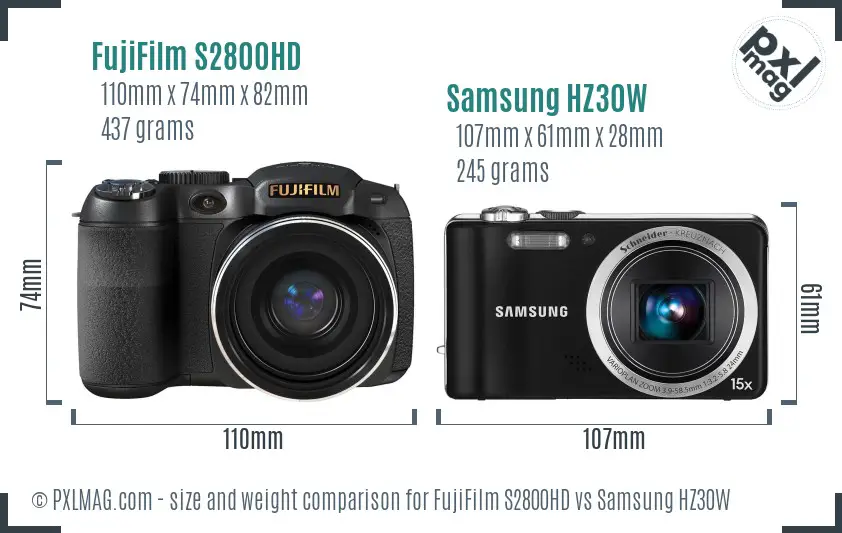 FujiFilm S2800HD vs Samsung HZ30W size comparison FujiFilm S2800HD vs Samsung HZ30W size comparison