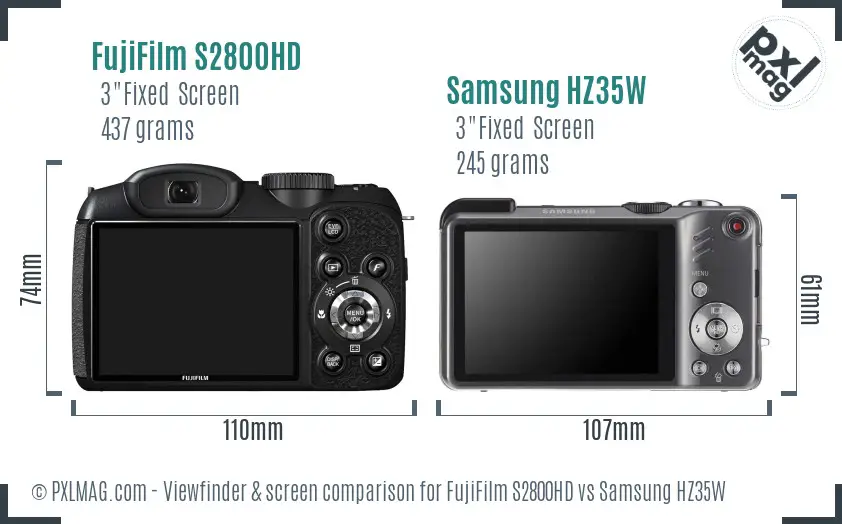 FujiFilm S2800HD vs Samsung HZ35W Screen and Viewfinder comparison