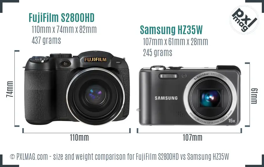 FujiFilm S2800HD vs Samsung HZ35W size comparison