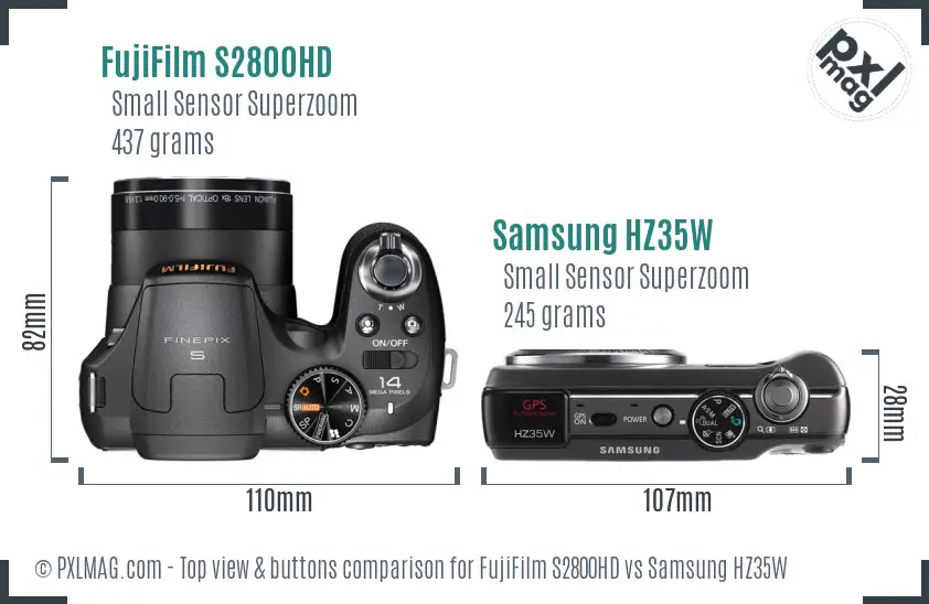 FujiFilm S2800HD vs Samsung HZ35W top view buttons comparison