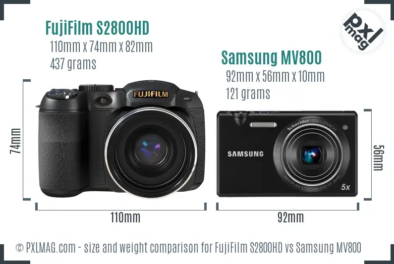 FujiFilm S2800HD vs Samsung MV800 size comparison