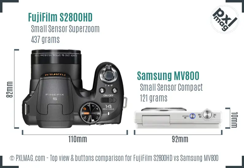 FujiFilm S2800HD vs Samsung MV800 top view buttons comparison