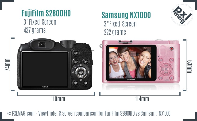 FujiFilm S2800HD vs Samsung NX1000 Screen and Viewfinder comparison