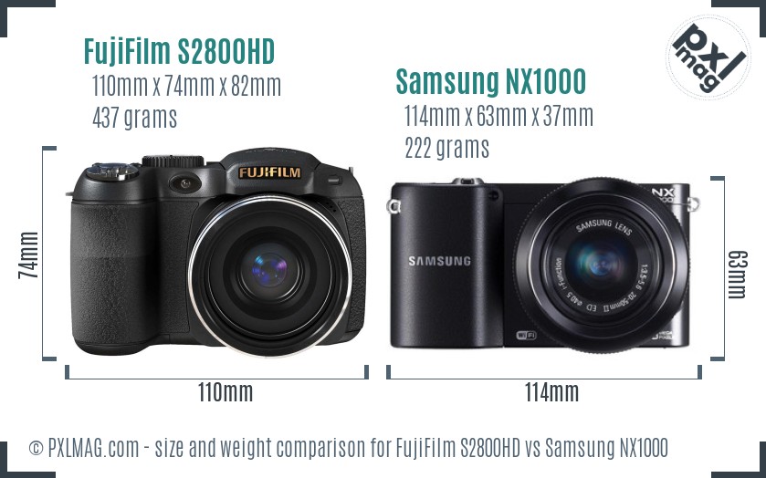 FujiFilm S2800HD vs Samsung NX1000 size comparison FujiFilm S2800HD vs Samsung NX1000 size comparison