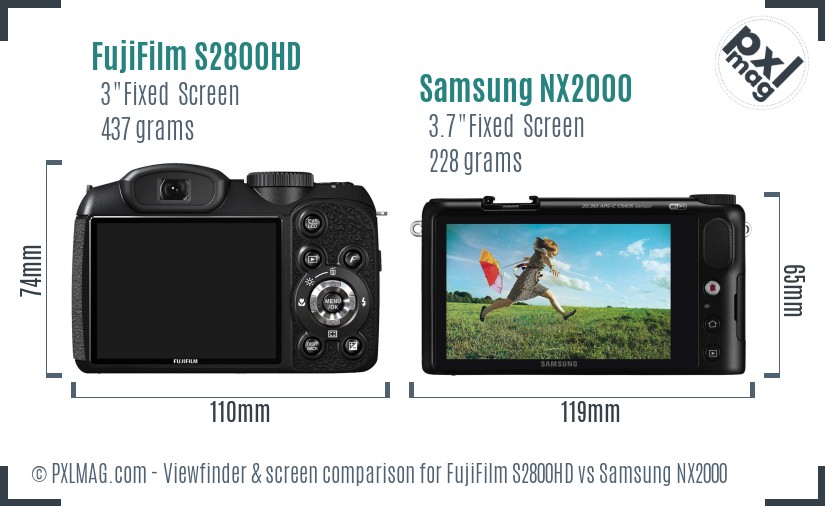 FujiFilm S2800HD vs Samsung NX2000 Screen and Viewfinder comparison