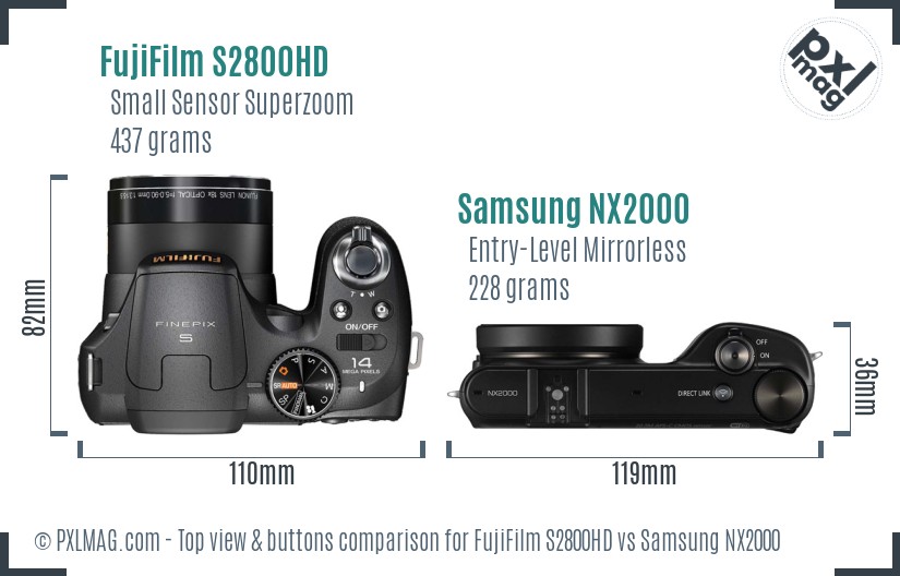 FujiFilm S2800HD vs Samsung NX2000 top view buttons comparison