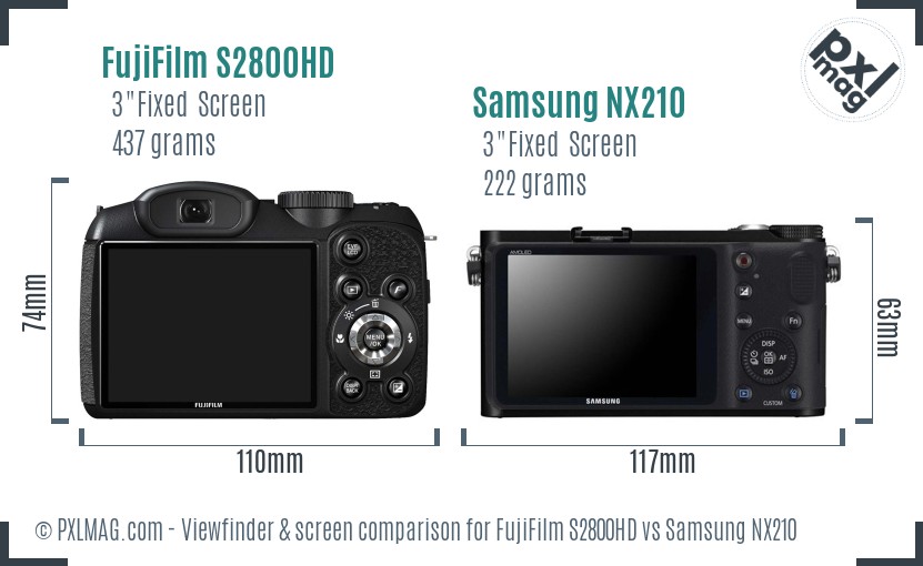 FujiFilm S2800HD vs Samsung NX210 Screen and Viewfinder comparison