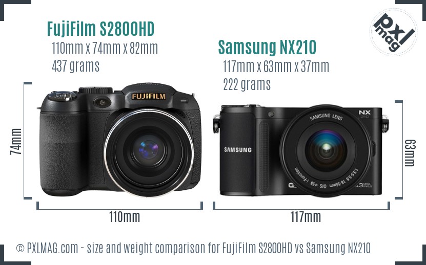 FujiFilm S2800HD vs Samsung NX210 size comparison FujiFilm S2800HD vs Samsung NX210 size comparison