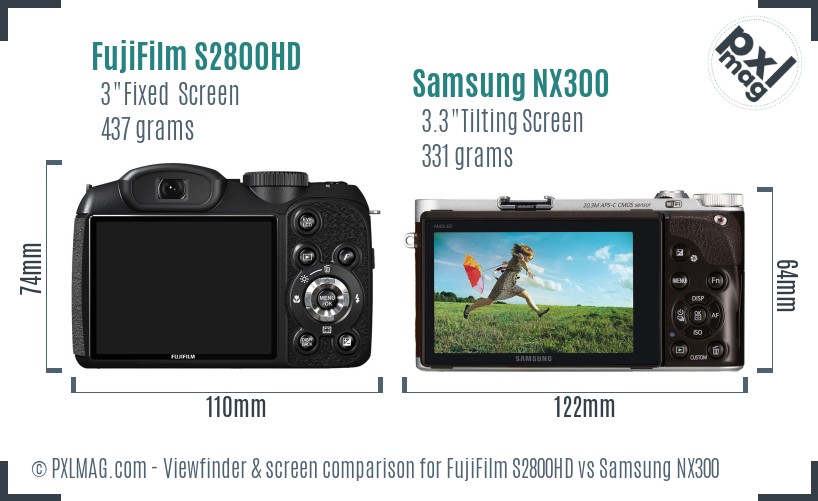 FujiFilm S2800HD vs Samsung NX300 Screen and Viewfinder comparison