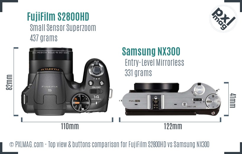 FujiFilm S2800HD vs Samsung NX300 top view buttons comparison