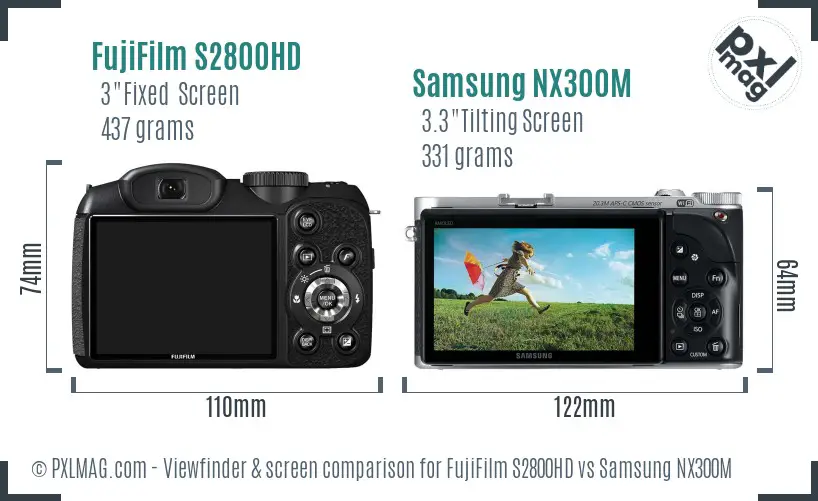FujiFilm S2800HD vs Samsung NX300M Screen and Viewfinder comparison