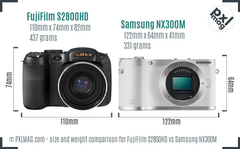 FujiFilm S2800HD vs Samsung NX300M size comparison
