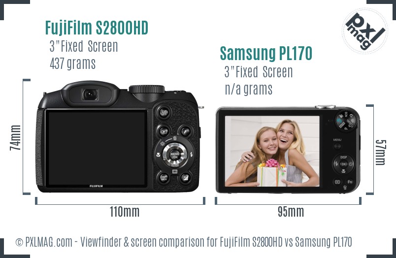 FujiFilm S2800HD vs Samsung PL170 Screen and Viewfinder comparison