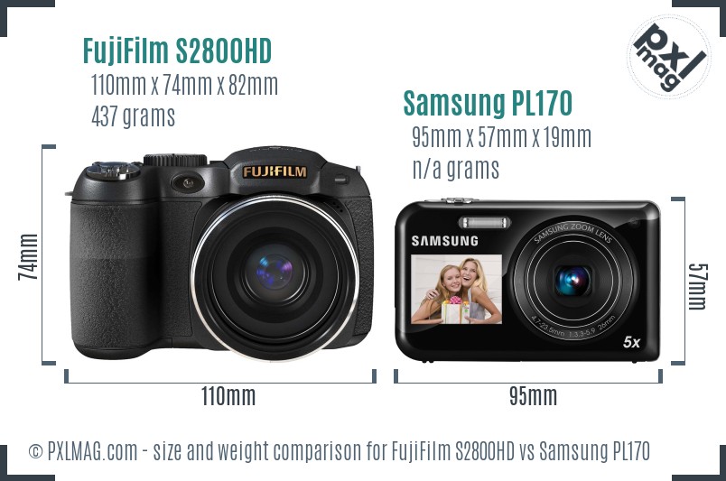 FujiFilm S2800HD vs Samsung PL170 size comparison FujiFilm S2800HD vs Samsung PL170 size comparison