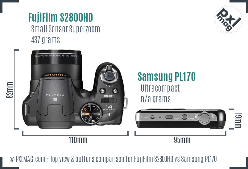 FujiFilm S2800HD vs Samsung PL170 top view buttons comparison