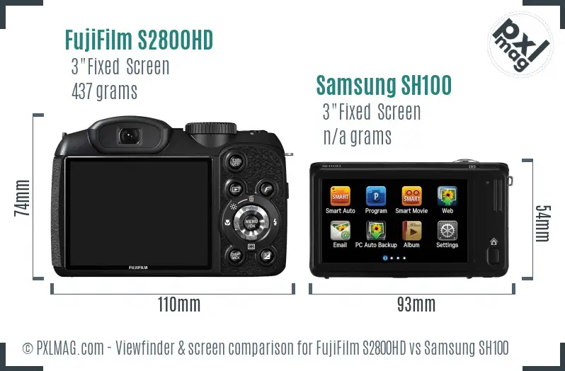 FujiFilm S2800HD vs Samsung SH100 Screen and Viewfinder comparison FujiFilm S2800HD vs Samsung SH100 Screen and Viewfinder comparison