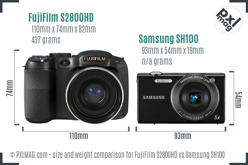 FujiFilm S2800HD vs Samsung SH100 size comparison FujiFilm S2800HD vs Samsung SH100 size comparison